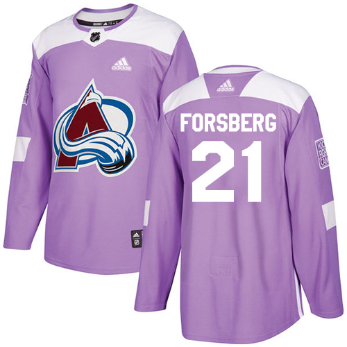Adidas Avalanche #21 Peter Forsberg Purple Authentic Fights Cancer Stitched NHL Jersey - Click Image to Close